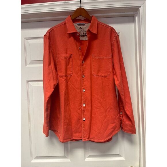 Tommy Bahama Relax Orange Flannel Button Down Shirt sz L NWOT - Picture 1 of 7
